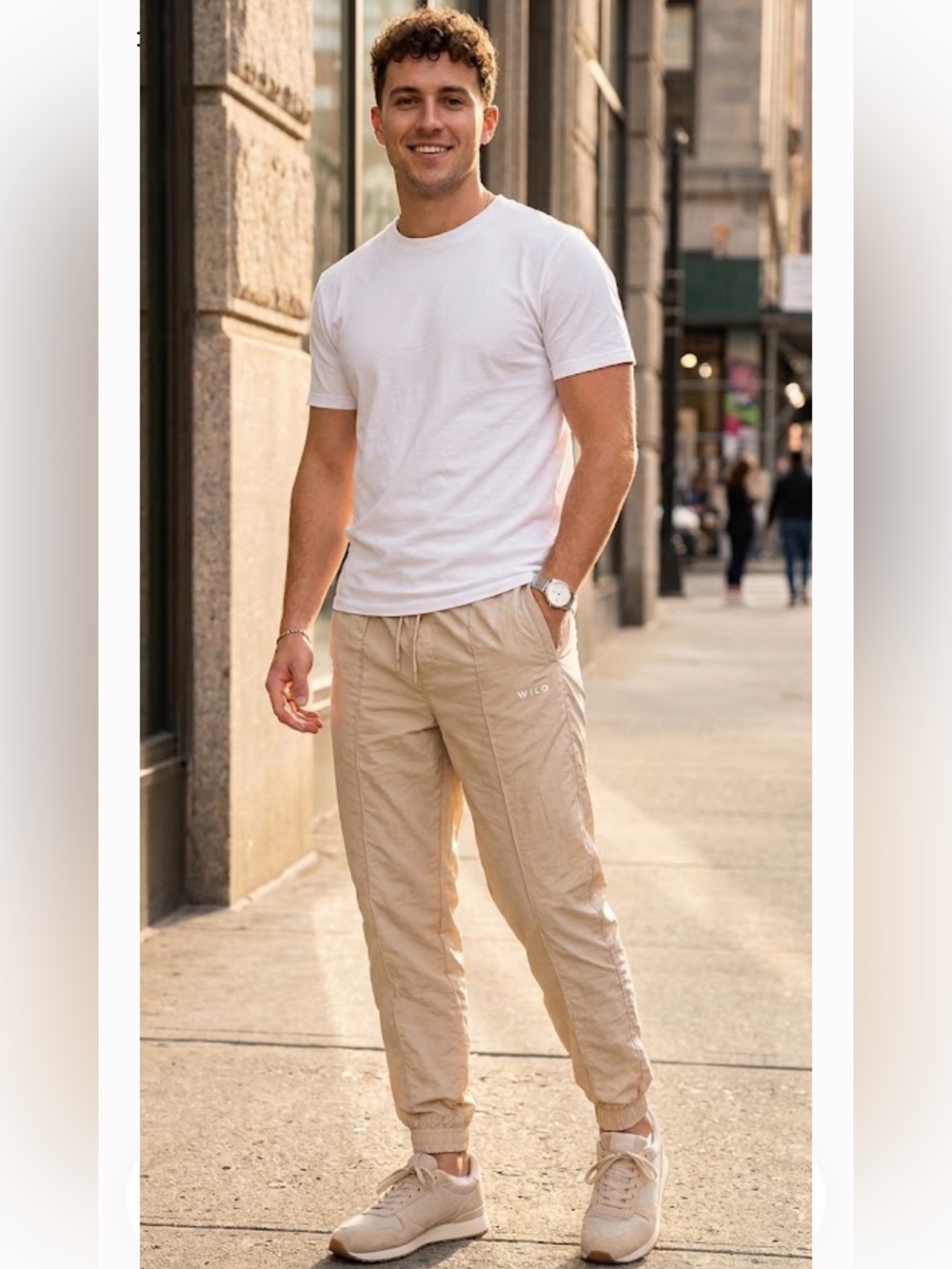 Men's Lightweight Beige Jogger Pants with Elastic Waist